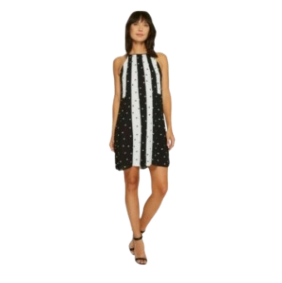 NWT Cece Toss Diamond A Line Halter Neckline Black White Mini Dress Size… - Picture 1 of 5